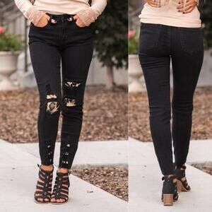 NWT Judy Blue Leopard Patch Mid Rise Skinny Jeans Black Size 3/26